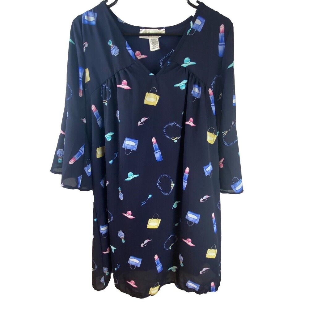 Love Kuza Shift Black Dress With All Over Print Size Medium
